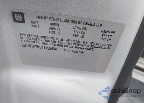 2009 Chevrolet Impala Lt z USA, uszkodzony, nr VIN 2G1WT57K591155434